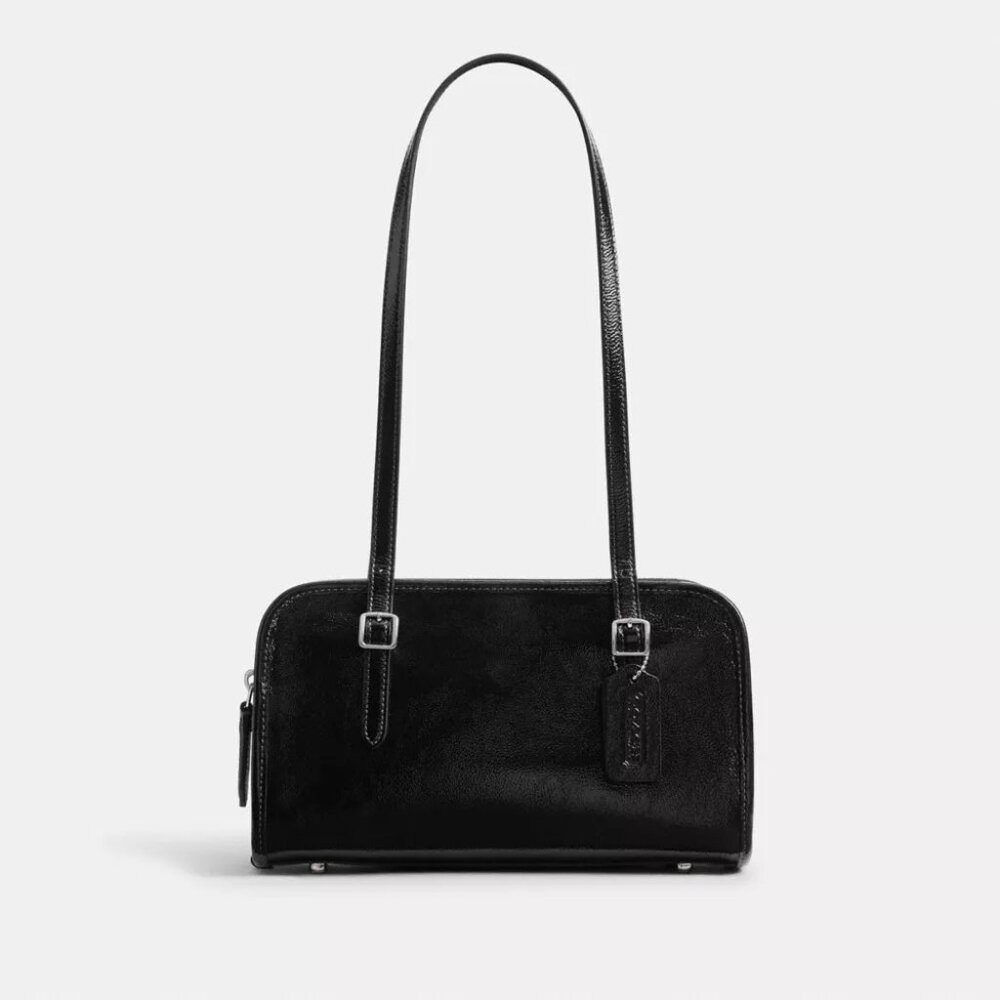 Coach Originals Swing Zip Shoulder Bag Purse‎ Crinkle Patent Leather CAO34 Black